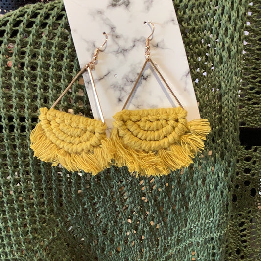 Mustard/White crochet with fringe earrings